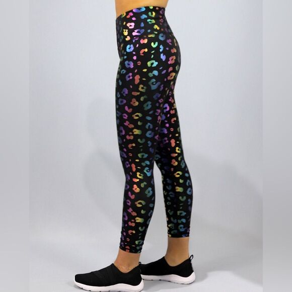 Terez Rainbow Foil Cheetah Leggings NWOT Black Size Large - Picture 1 of 8
